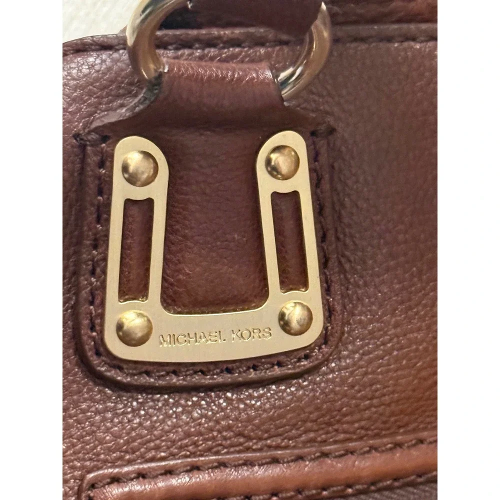 Michael Kors Brown‎ Pebbled Leather Tote Bag Gold Chain Accent Shoulder Bag